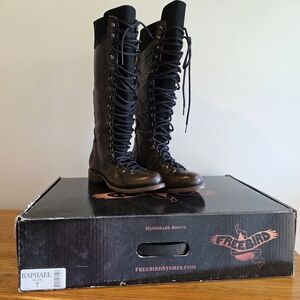 Freebird 'Raphael' Tall Lace-Up Leather Boots in Black